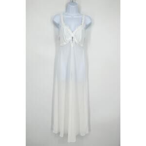 Flora Nikrooz Floral Lace Nightgown Cut Out Sheer Sleeveless Maxi Dress, White
